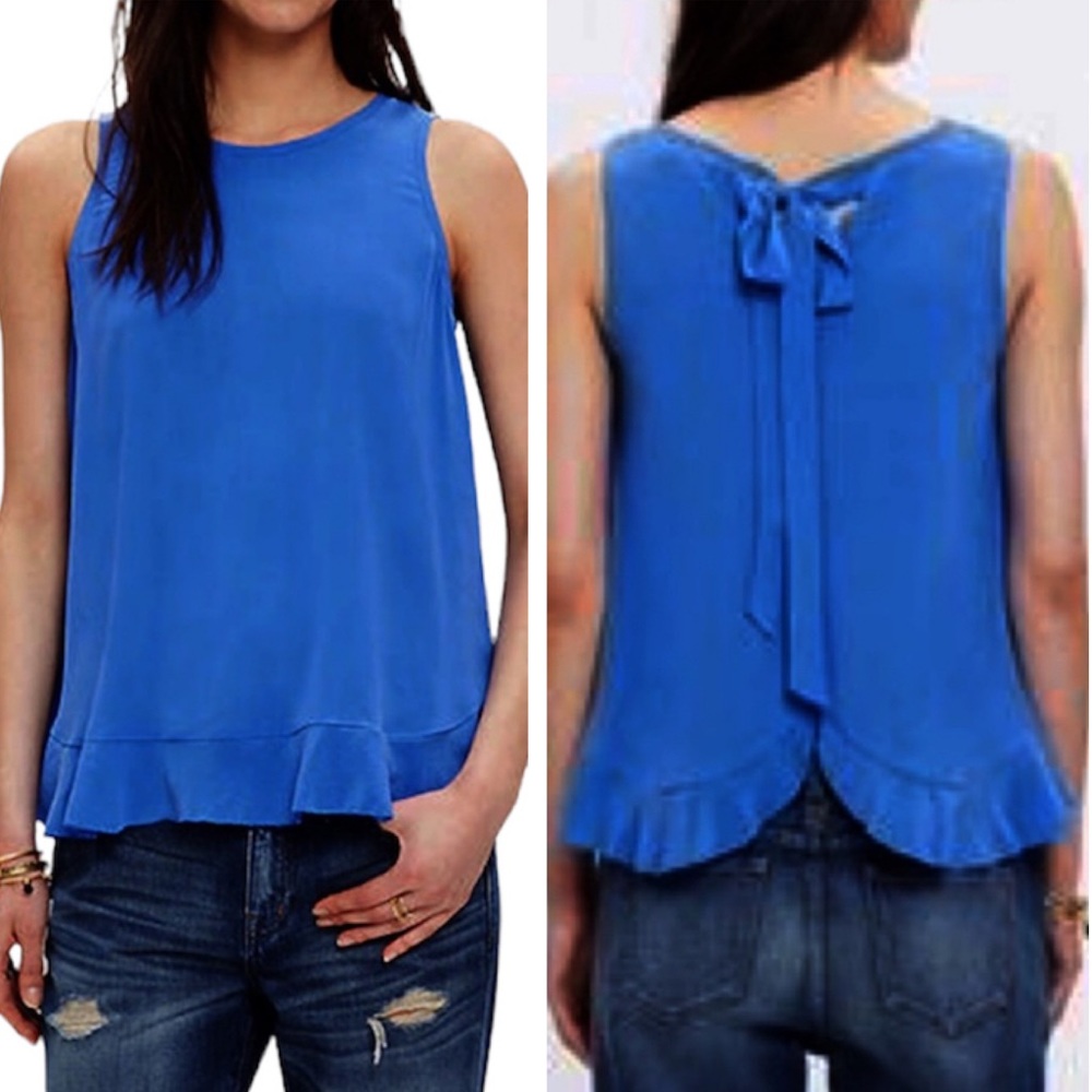 MADEWELL 100% Silk Royal Blue Ruffle Hem Tie Back Tank Size XS